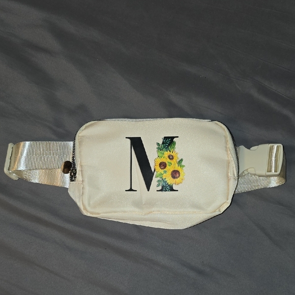 Handbags - M Letter M Stylish Cream Crossbody Bag with Sunflower Accent Belt Bag 2 Pockets